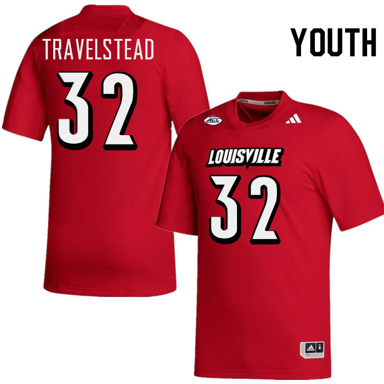 Youth #32 Hayden Travelstead Louisville Cardinals College Football Jerseys Stitched-Red